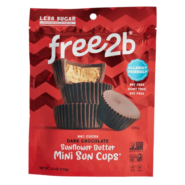 Mini Cups Chocolat Noir & Beurre de Tournesol – Sans Gluten, Vegan, Sans Allergènes – Free2b